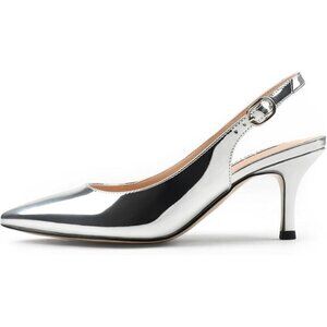 JOY IN LOVE Shoes Size 9 Silver Kitten Heels Pointy Toe Slingback Pumps Sandals